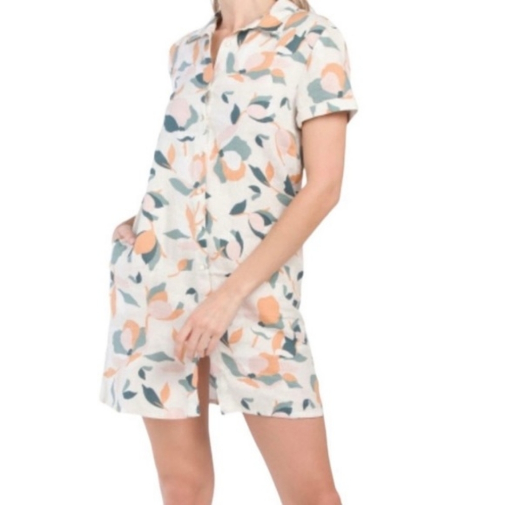 Rachel Zoe 100% Linen Short Sleeve Button Up Dress
